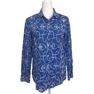 J. McLaughlin Womens Button-Up Top Cotton Blue White Nautical Print Shirt Size S